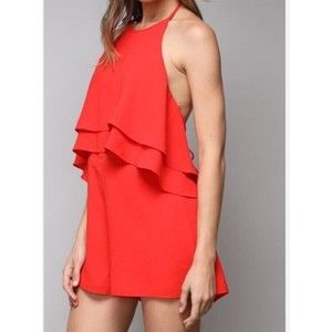 NWT DO+BE Red Ruffle Playsuit Romper Large Women’s Spaghetti Strap Open Back
